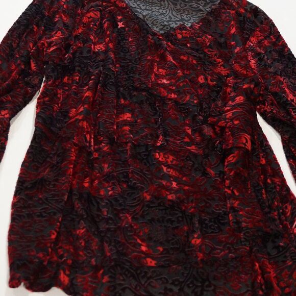 DB Established 1962 Layered Velvet Blouse Bright Red/Black- Size 1X. - Picture 5 of 10